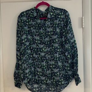 J. Crew Floral Print Blouse in Green and Blue